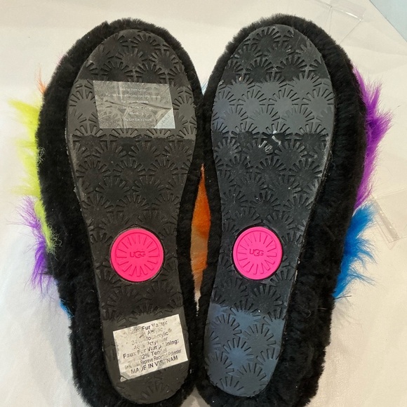 UGG Faux Fur Multicolor Fluffy Sling Slippers Size 9 - Picture 8 of 9